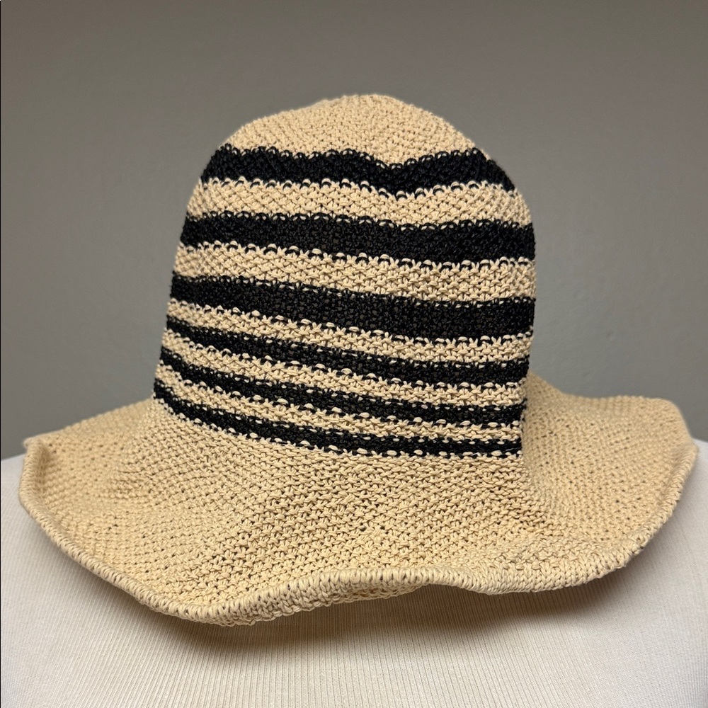 Summer & Rose Straw Style Floppy Hat OS Black Stripe